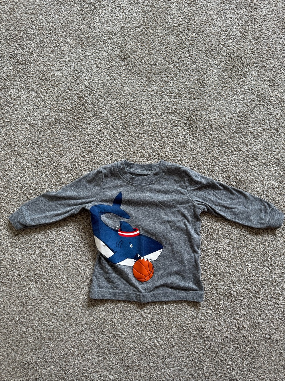 Carter's Baby Boy Gray Long-Sleeve Tee with Navy Shark and Orange Basketball